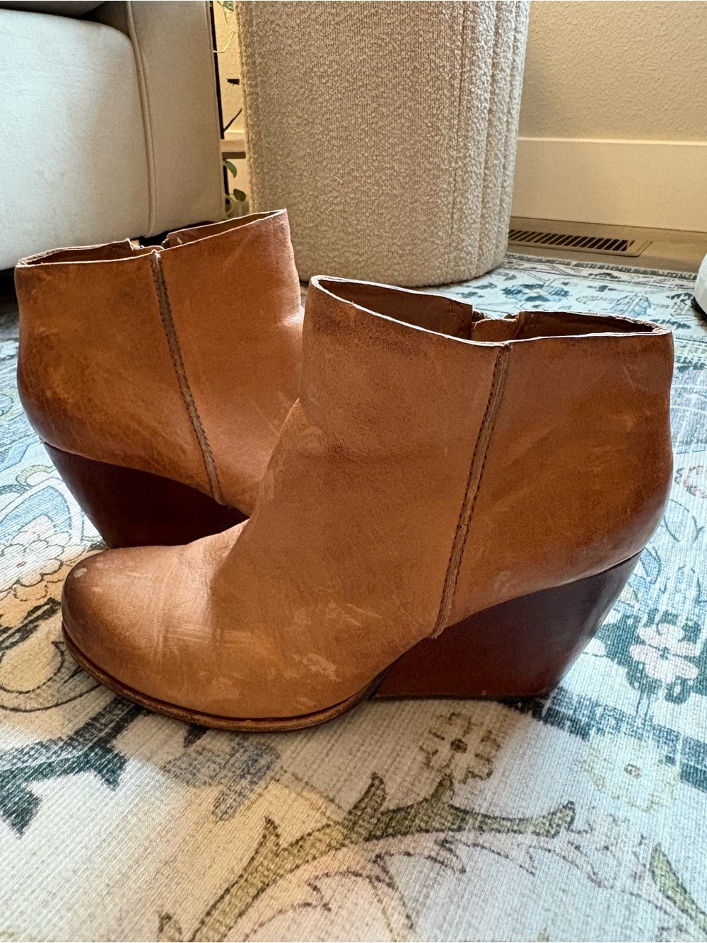 Kork Ease Women's Tan Genuine Leather Wedge Booties